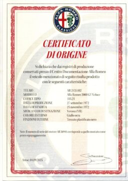 
										Alfa Romeo GT 2000 Veloce ASI Top Condition “Giallo Ocra” full									